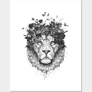 Floral lion (b&w) Posters and Art